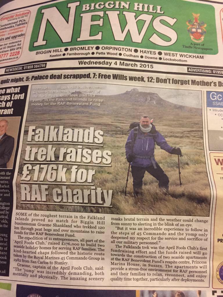 FalksYomp2015's tweet image. Team leader Graeme Shankland makes the local newspaper with his great effort on the falklands #yomp 2015