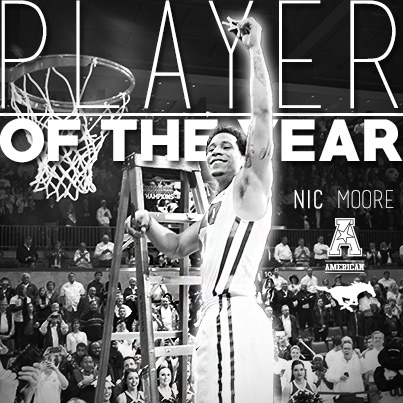 SMUMustangs's tweet image. He's always been #1 in our hearts, but now it's official - Nic Moore is @American_MBB PLAYER OF THE YEAR! #DeclareSMU