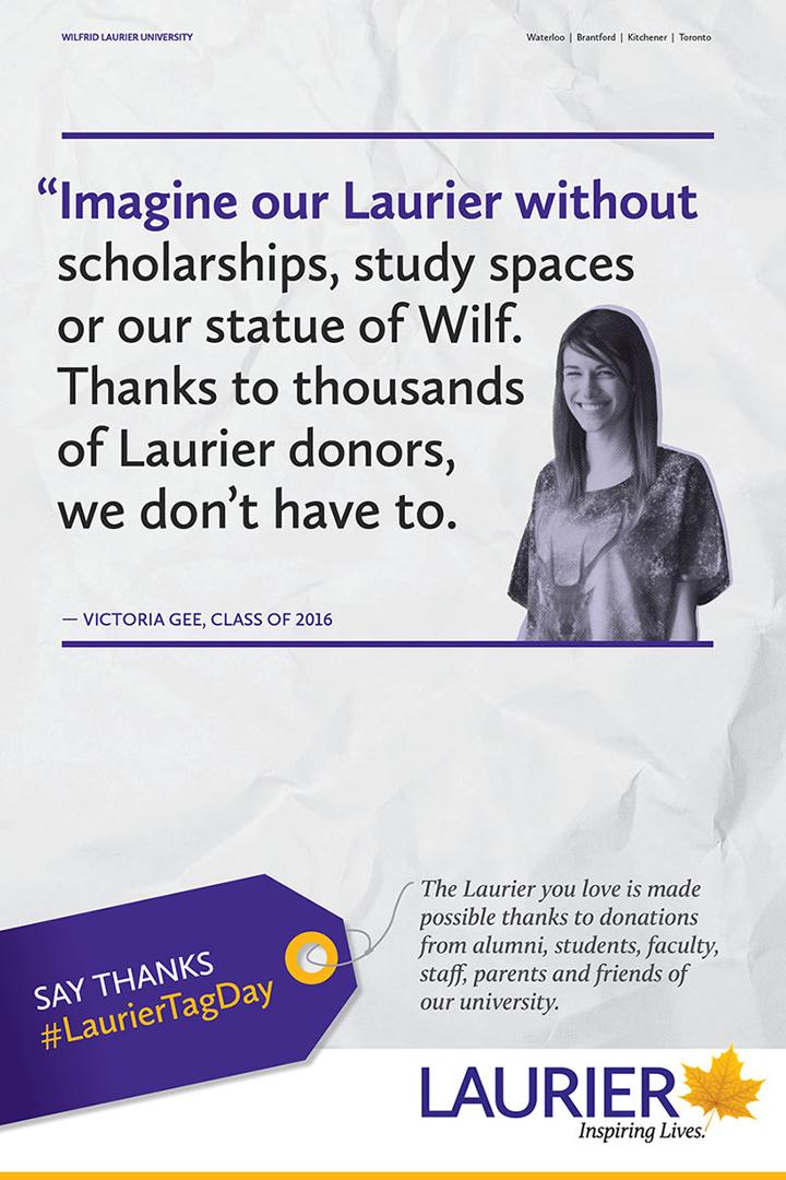 LaurierAlumni's tweet photo. Donations help make the #Laurier you LOVE! #LaurierTagDay #LaurierLove @LaurierNews @SAA_Laurier http://t.co/giwQbdagUh