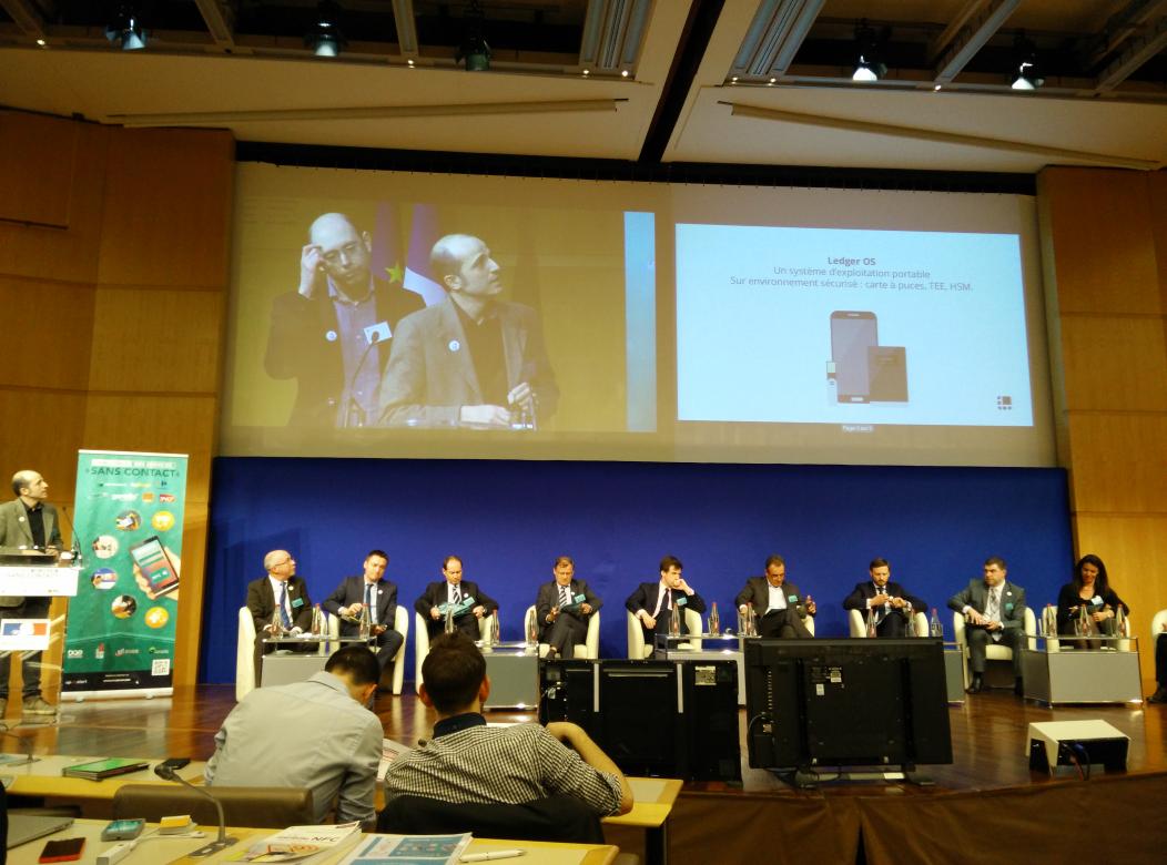 Ledger's tweet image. Ledger is pitching at the French Ministère de l&apos;Economie for #csc15, challenge of contactless services