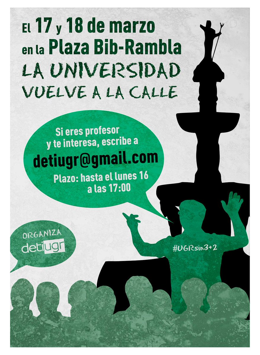AsambleaUGR's tweet photo. Los días 17 y 18 se celebra "La Universidad a la Calle".¡Díselo a tus profes para que se apunten! #UGRsin3más2 http://t.co/odsaYx68sh