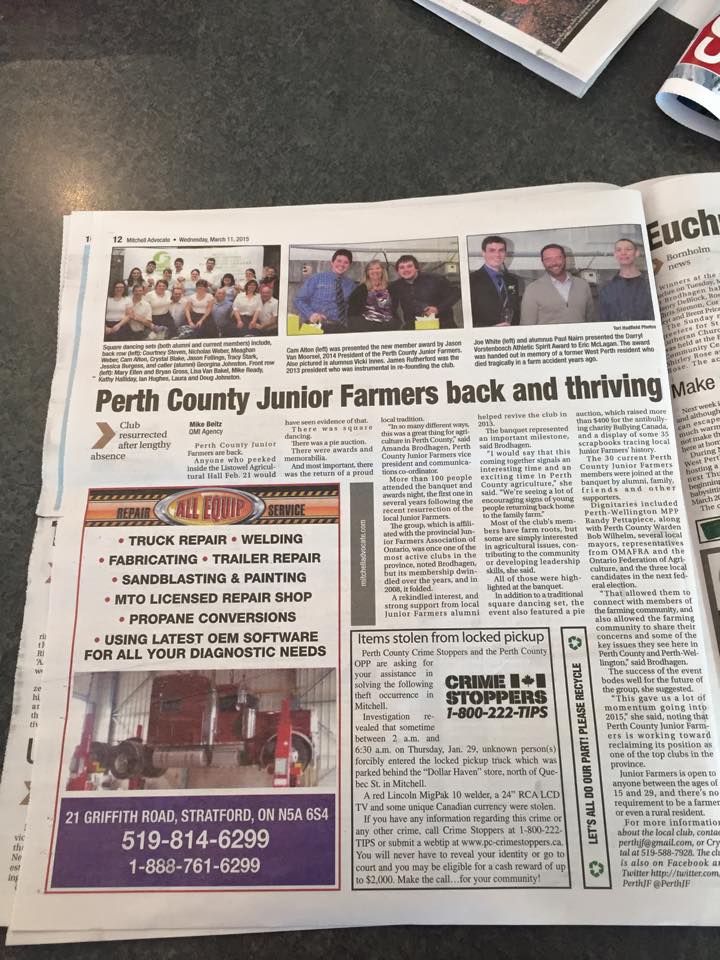 HuronPerthJF's tweet photo. .@jvanmoor found us in the #MitchellAdvocate! Thank you to Andy Bader for working with us to make this happen. #OntAg http://t.co/slE9AQnlg2