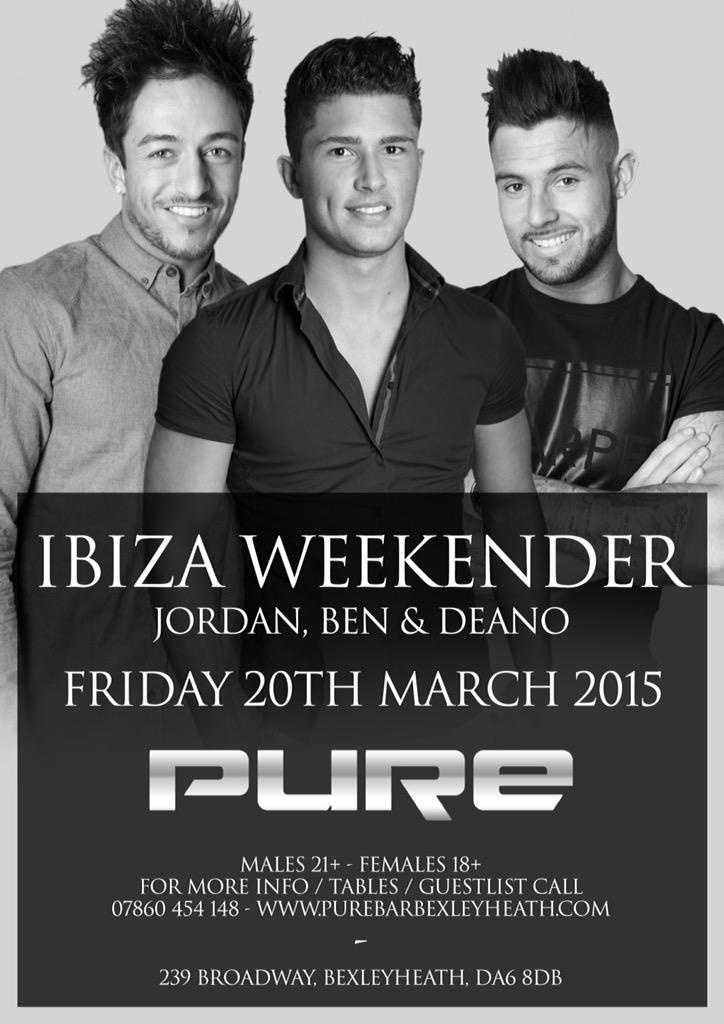PUREBar_Kent's tweet photo. Fri 20th March Ibiza Weekender party at Pure this will be crazy 👌💃

@JordanWeekender 
@BenWeekender 
@DeanoWeekender http://t.co/x1PPbXQIQl