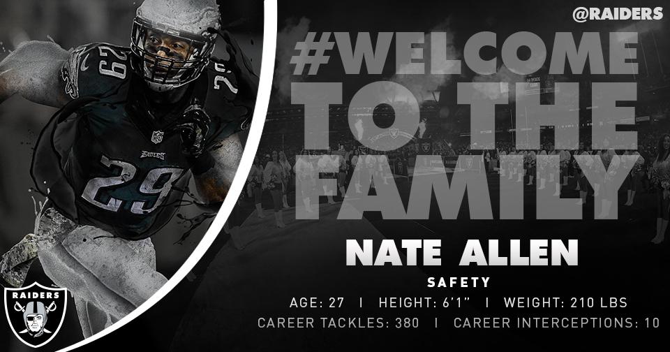Raiders's tweet photo. Official press release on safety Nate Allen: http://t.co/EjltHcxSVg http://t.co/3hGwEOmwUk
