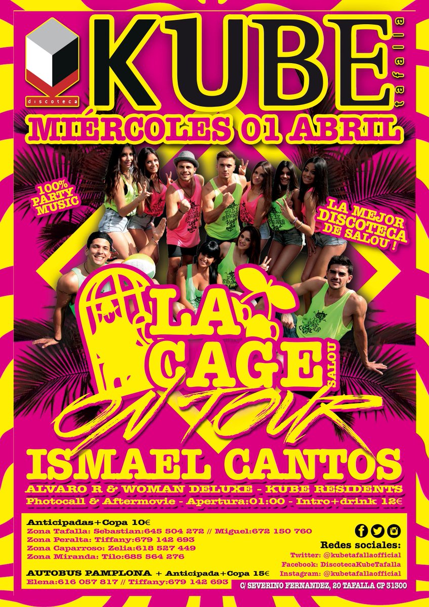 SORTEO 6 pases/ MIER.1 de Abril/ 
PACHITO LA CAGE OFFICIAL TOUR/ Djs y camareros Pachito!
BUS PAMPLONA/ Haz Rt&amp;Follow