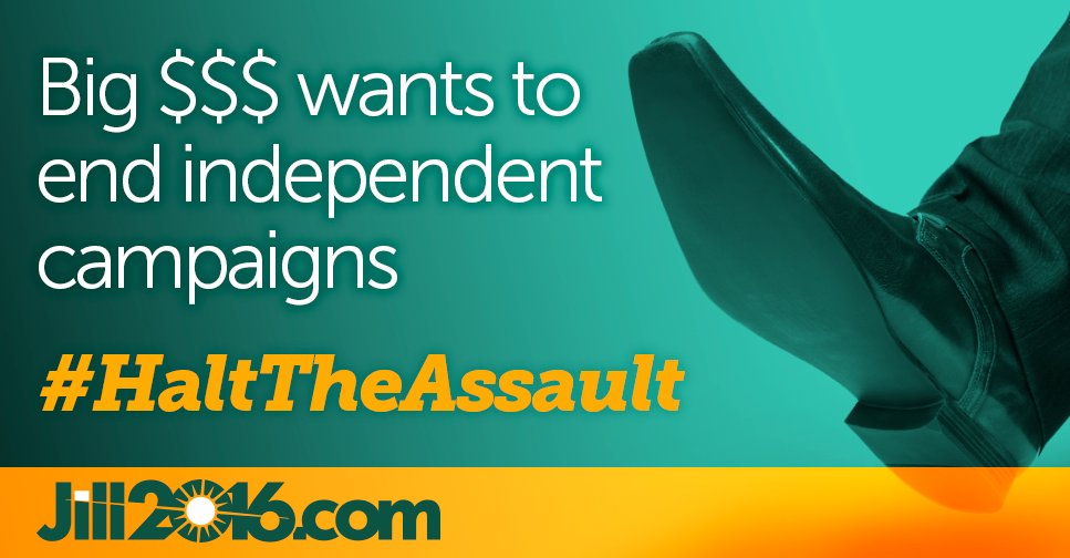 DrJillStein's tweet photo. Congress wants to wipe out independent campaigns. #HaltTheAssault http://t.co/ExrN8jNrs2 http://t.co/FAcL7mKy3z