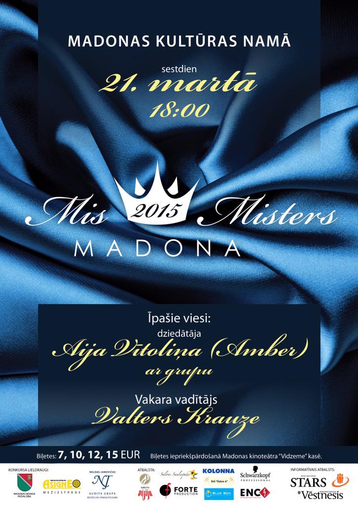 RT un laimē 1 ielūgumu uz konkursa "Mis un Misters Madona 2015" šovu 21.martā plkst.18.00 Madonas kultūras namā.