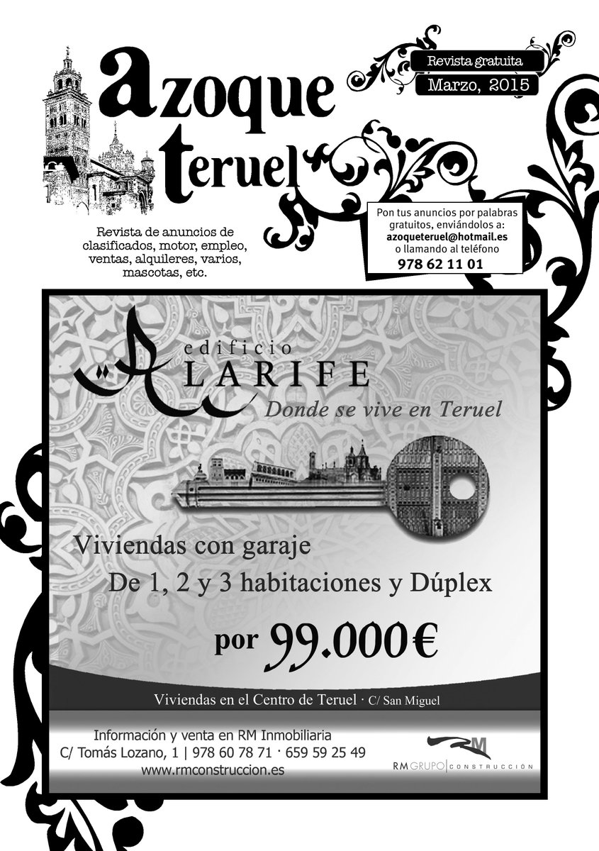 Portada de la revista <a href="/Azoque_Teruel/">Azoque Teruel</a> de marzo. <a href="/RMConstruccion/">RM GrupoConstrucción</a> viviendas en el centro de Teruel por 99.000 €