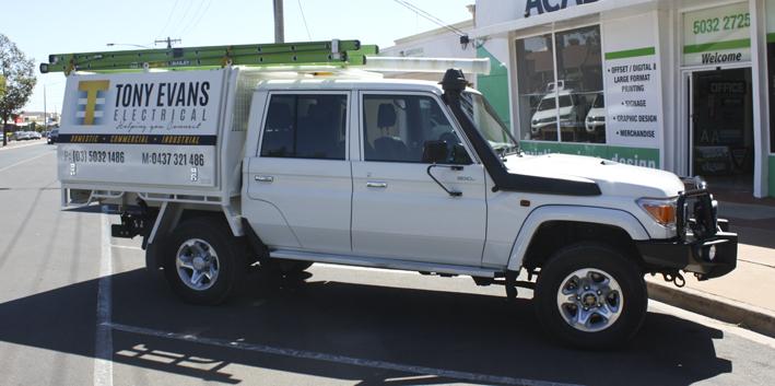 Schmick new logo and ute signage for Tony Evans Electrical. Top job team!