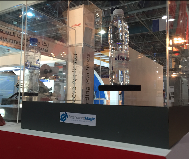 engineer_magic's tweet photo. Our #emagic product displays levitating water bottles for ASIBEX at Saudi PPPP #engineeringmagic #magneticlevitation http://t.co/n61hy465XD