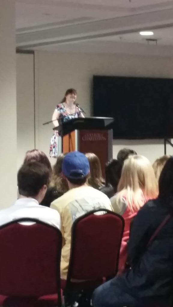 CofCKatieK's tweet photo. Awesome to have Jamie Brewer @cofc from @AHSFX. Thanks for your inspiring words! http://t.co/aW4xYOcTLm