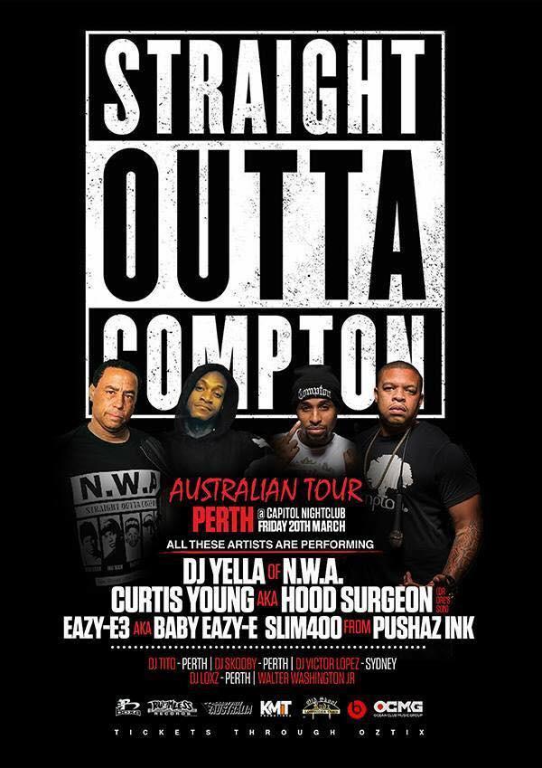 OfficialDboy's tweet photo. @DJYELLAOFNWA @MrCurtisYoung @BabyEazyE @officialslim400 #strightouttacompton #tour #perth its going down http://t.co/d3HEGL7hEu