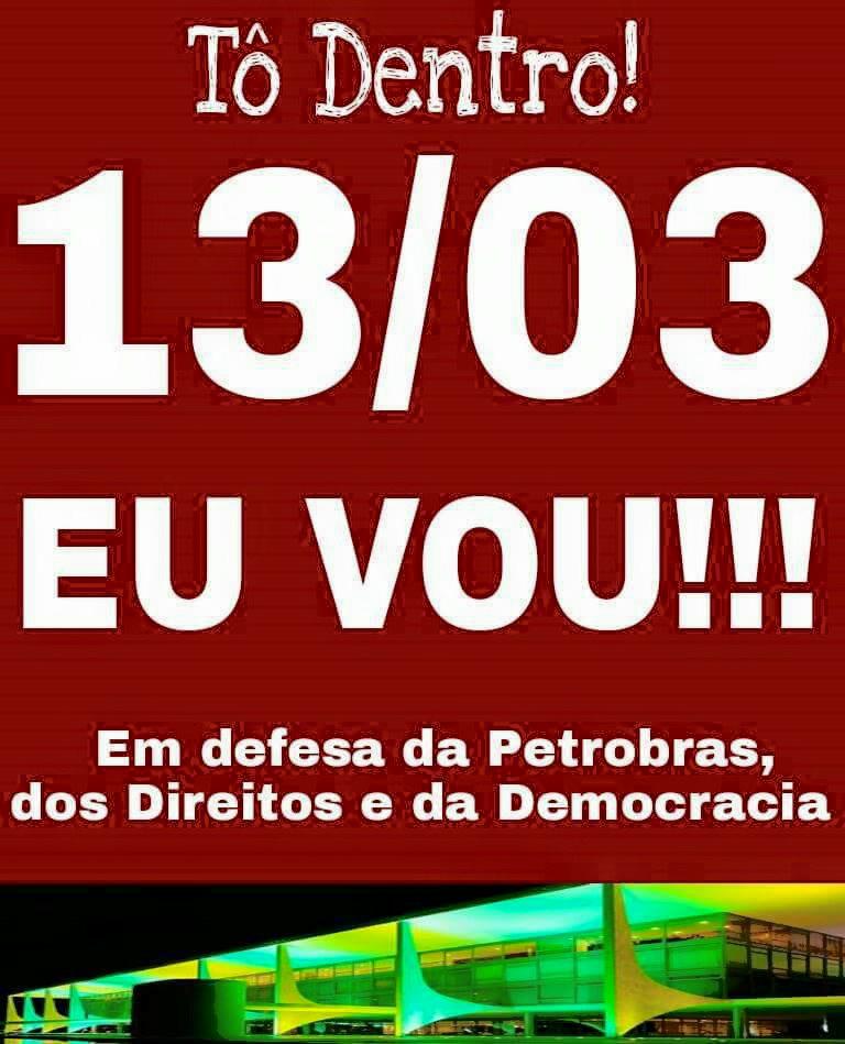 StellaMendonca's tweet photo. Amanhã promete#Defenderademocracia #defenderaPetrobras #atodaCUT #JuventudePT #DilmaLindaOBrasilTeAma #GloboGolpista http://t.co/eRzItRCTl5