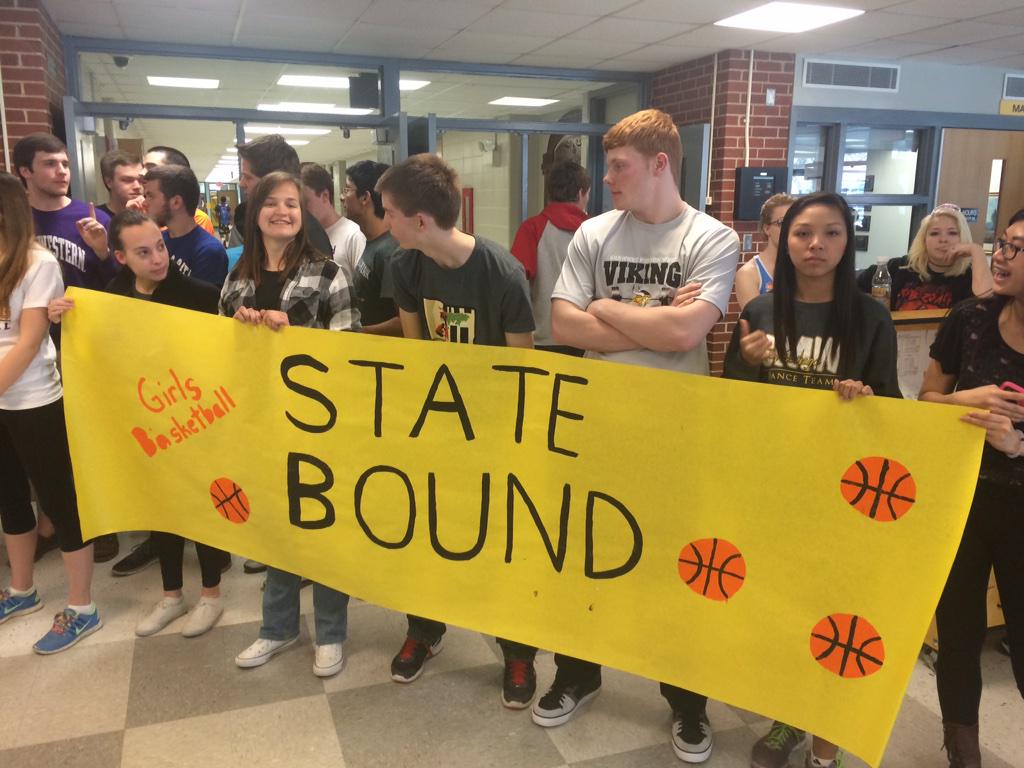 Thanks to everyone for a great send off today for the girls basketball team on their way to state! They loved it.