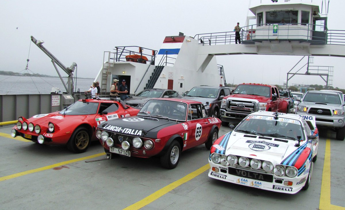 Lancia rally cars on the Mayport Ferry in Florida heading for <a href="/AmeliaConcours/">The Amelia Concours</a> <a href="/ClassicCars_com/">ClassicCars.com</a>