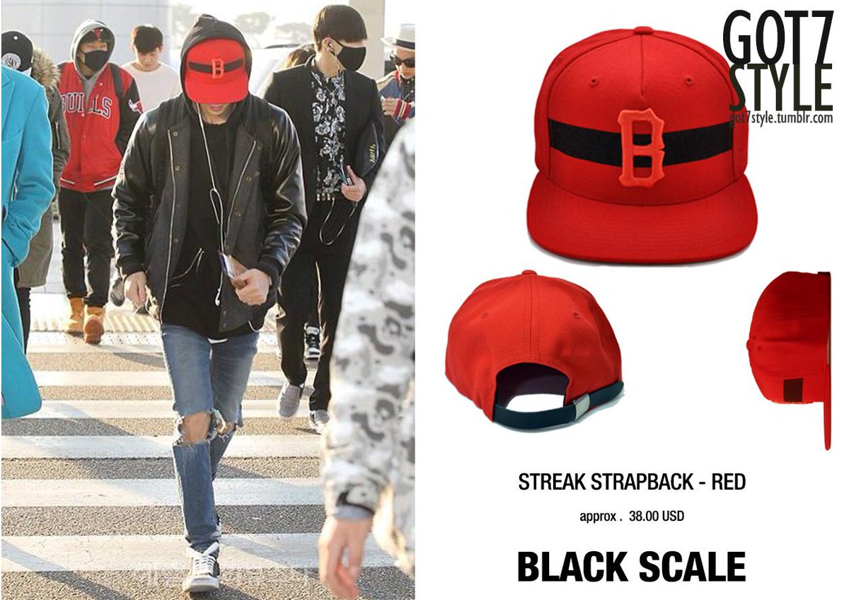 [GOT7Style] &lt;BLACK SCALE&gt;  STREAK STRAPBACK - RED approx. 38.00 USD  #GOT7 #GOT7Style #마크 #갓세븐 #marktuan