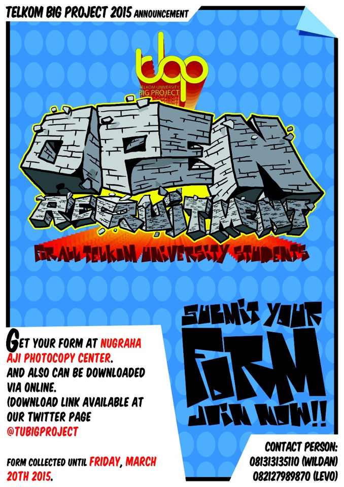 Telkom University Big Project is back!!!Download this form, join us to be a great family of TBP 2015:)  <a href="/MusikEmbun/">Musik Embun Telkom U</a>