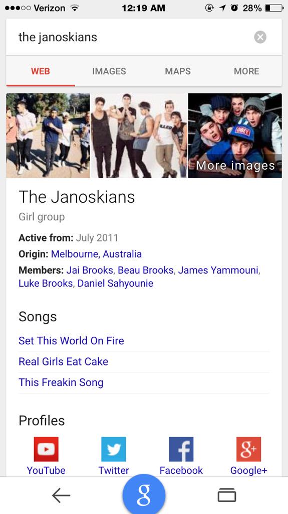 1DirectionSlut's tweet image. “@danielsahyounie: Apparently the janoskians are a girl group according to Google.” HAHAHAHAHAH
