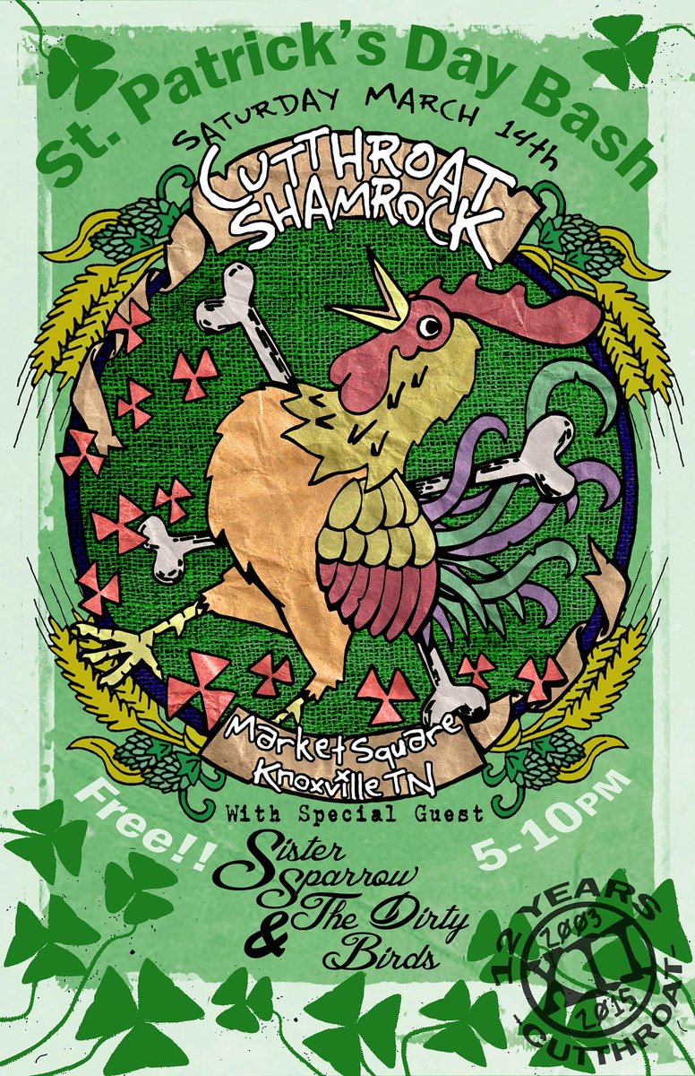 “ST PADDY'S DAY on <a href="/MktSqKnox/">Market Square Knox</a> !”
FREE THIS SAT MAR 14, 5-10pm!
@derekcutthroat <a href="/SisterSparrowDB/">Sister Sparrow</a>