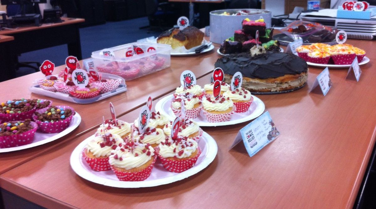 Communities Team having a bake sale to raise money for @rednoseday. Tweet us pics of your fund raising fun. #RND15