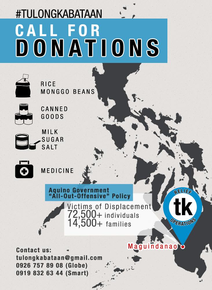 Help the victims of the all-out-war policy in Mindanao! #TulongKabataan #reliefPH facebook.com/tulongkabataan…