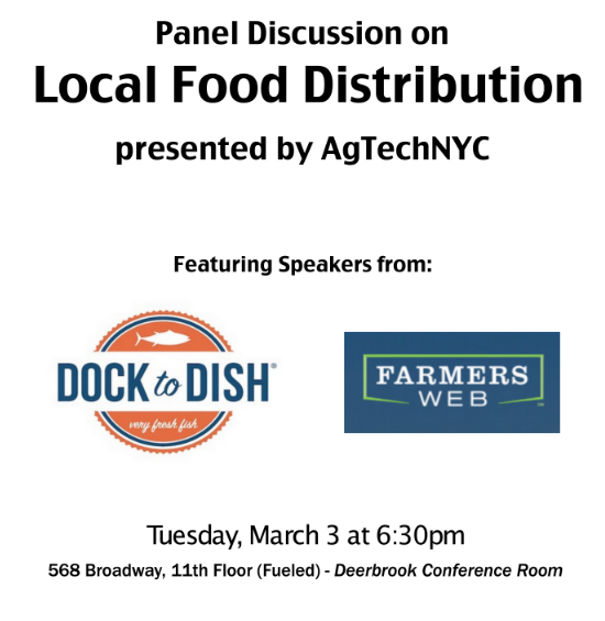 AgtechNYC's tweet photo. Join us for Tuesday's event on local food distribution with @docktodish + @Farmersweb! http://t.co/CKddDpne6e http://t.co/0ElQC3WPnN