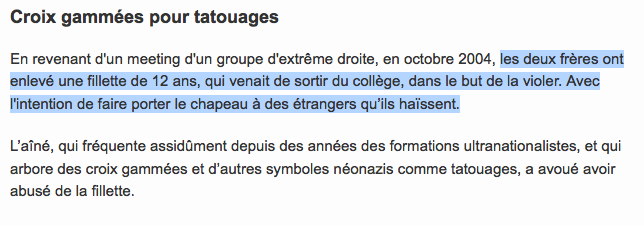 OPDeathEatersFR's tweet photo. "Francais de souche" : Interpellés pour braquage, 2 néo-nazis avouent le viol d'une fillette http://t.co/MOpEomq0HE http://t.co/YyXZfhBUtj