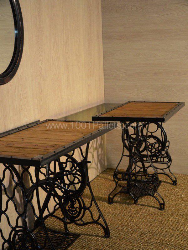 iRecyclart's tweet photo. Old Sewing Machines ... : http://t.co/0q6I599FTF - #PalletConsole #PalletFurniture #UpcycledPallet http://t.co/A80Sb8as5T
