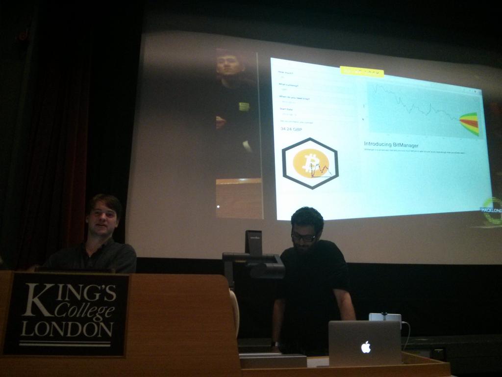 codelaborate's tweet photo. Two great 1 minute pitches from Codelaborate teams #TwitterNovel &amp; #BitManager at #hacklondon http://t.co/NzYFP8SPu7