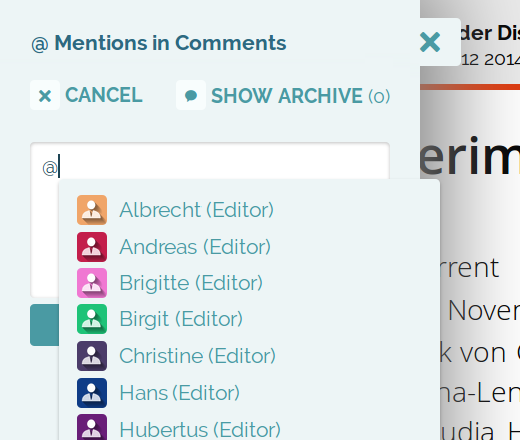 pocpy's tweet photo. You can directly communicate with all #team members via comments in Edit/Preview. Just type "@" &amp; see. #collaboration http://t.co/xxUhcijEqC