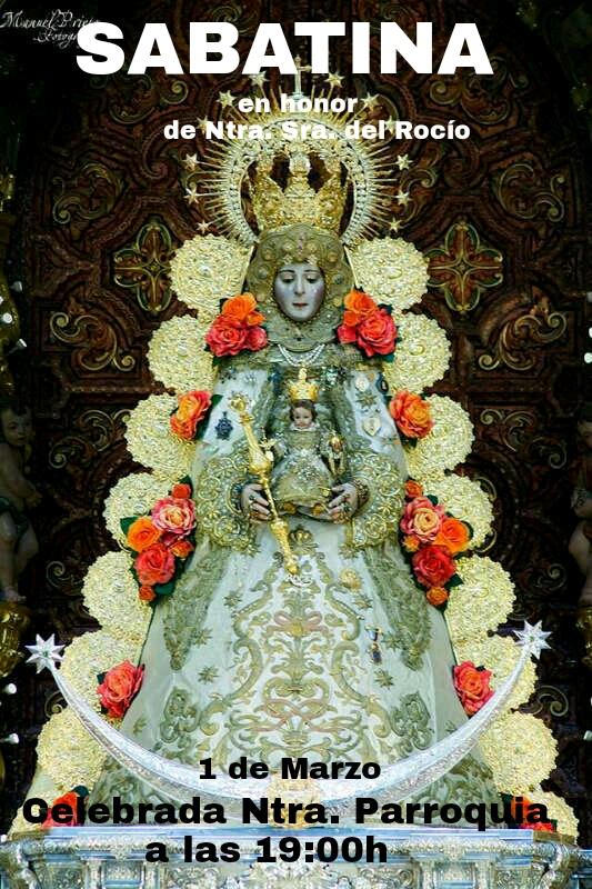 Hoy celebraremos nuestra sabatina a las 19:00 h en la parroquia.