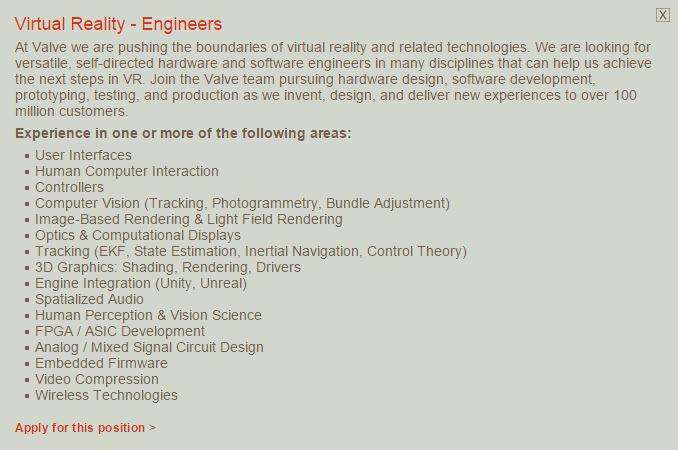 Valve's currently has positions open for Virtual Reality developers. valvesoftware.com/jobs/job_posti…