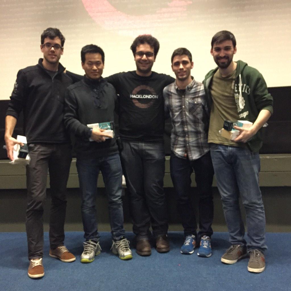hacklondonuk's tweet image. Now for the finals! #DJ2point0 has won he RunnerUp prize: gigantic battery packs and fitbits! #HackLondon 😃