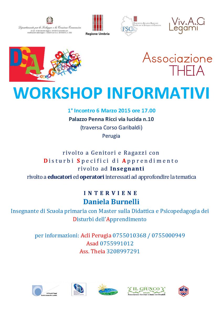 AcliPerugia's tweet photo. WORKSHOP INFORMATIVI
rivolto a Genitori e Ragazzi con
Disturbi Specifici di Apprendimento http://t.co/oUqtQgxuCa