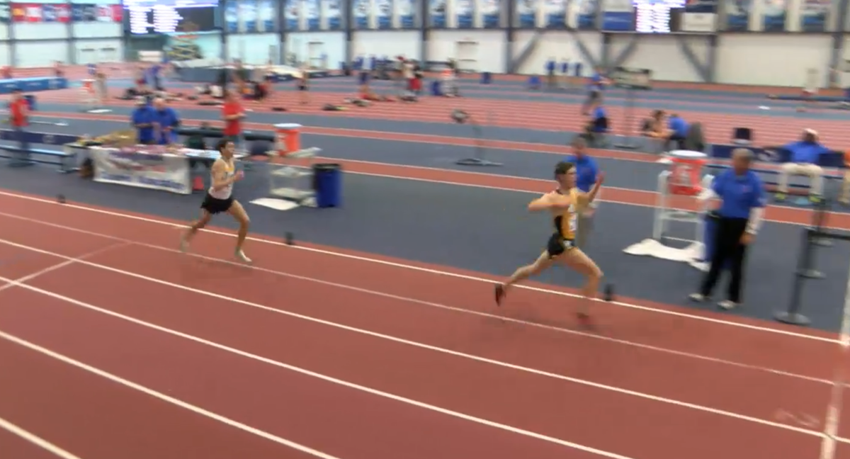 milesplit's tweet photo. Whoa! @MattMcgoey could have won the 60 w/ that kick in 3K win! US #7 8:35.53! #PTFCA http://t.co/mzeVCDmmh1 http://t.co/ZJxHNcio05
