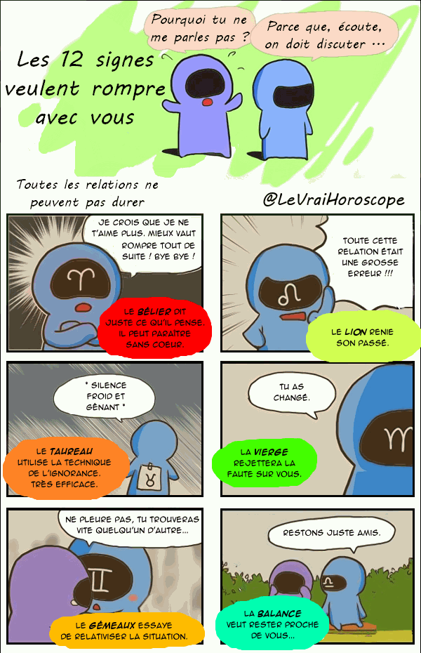 LeVraiHoroscope's tweet photo. Les 12 signes du zodiaque en mode rupture... #Bélier #Taureau #Gémeaux #Lion #Vierge #Balance http://t.co/pI4ofbEOqA