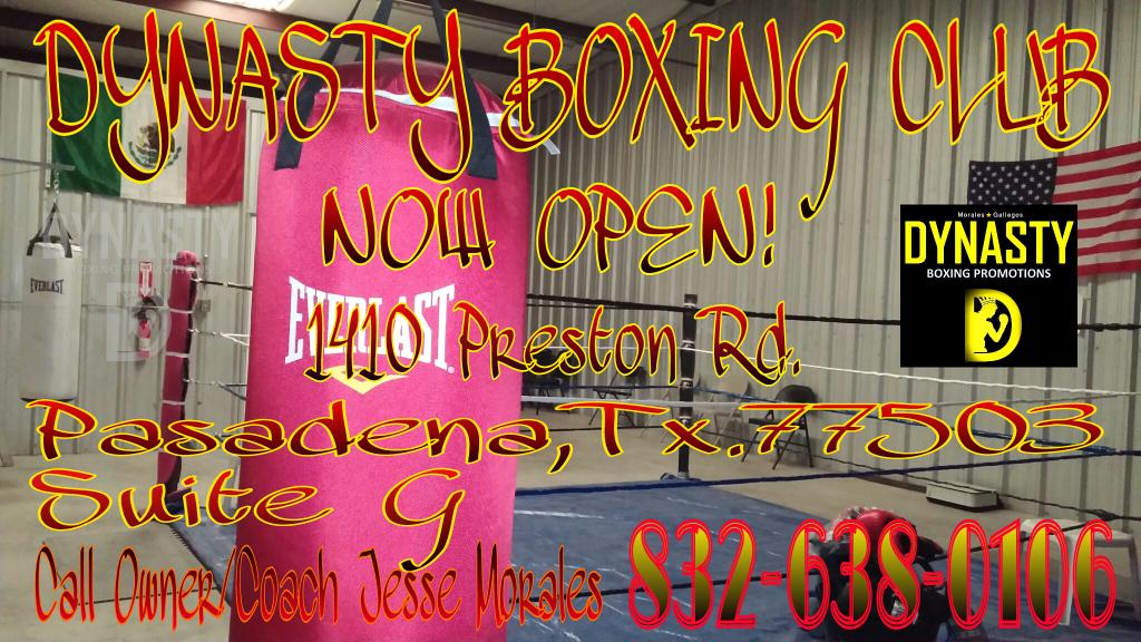 jessemorales71's tweet photo. DYNASTY BOXING CLUB LOCATED NOW OPEN!!! LOCATED @1410 PRESTON RD. PASADENA,TX.77503 SUITE G http://t.co/rhIPT2rXLz