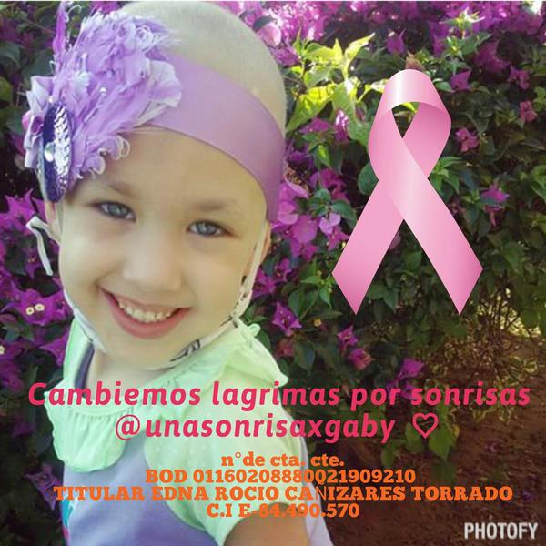 SubastaFiscal's tweet image. ---&amp;gt; RT @unasonrisaxgaby: Ayudemos a Gaby en su lucha contra el cáncer y cambiemos lágrimas por sonrisas
