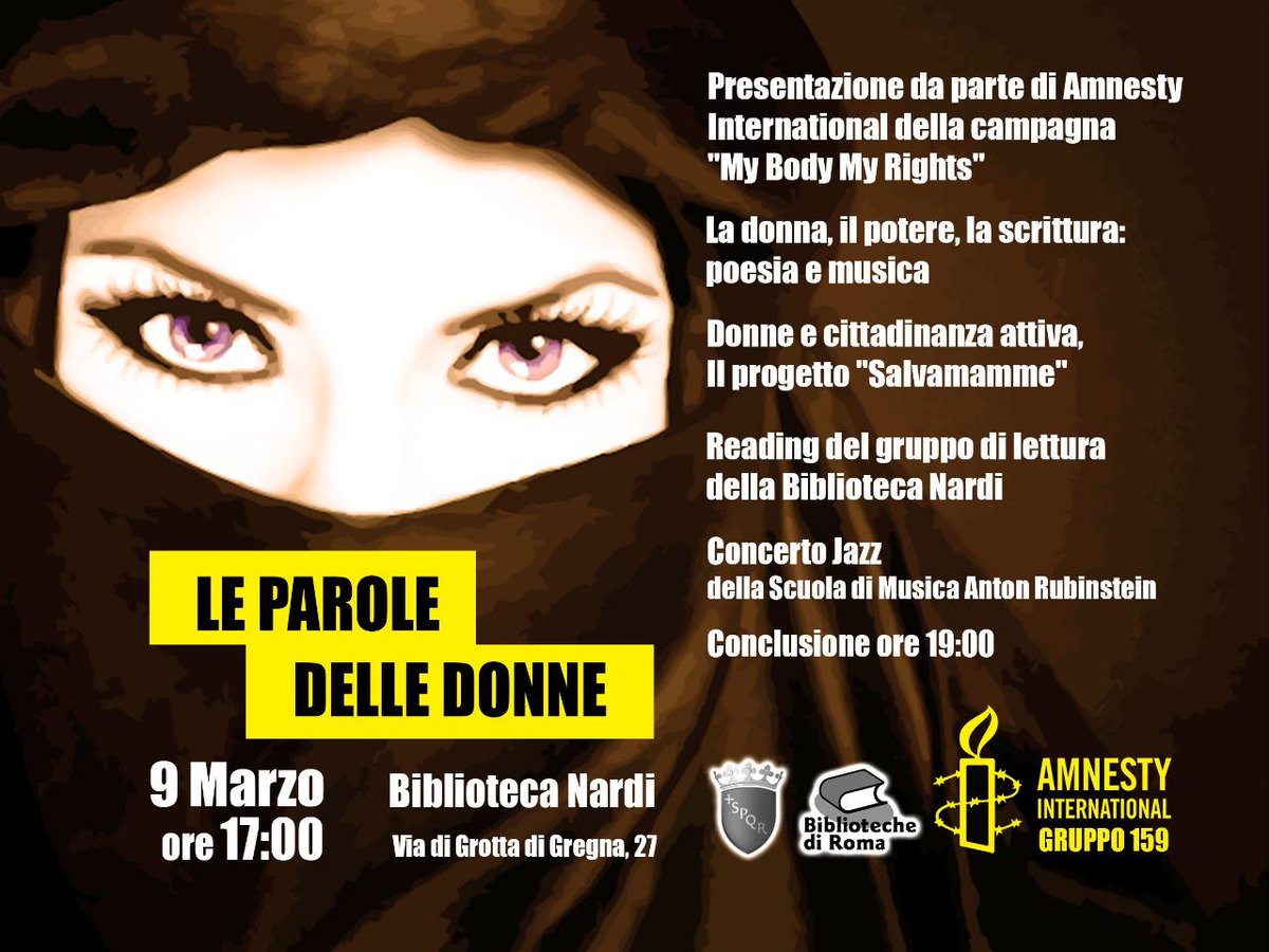 AmnestyGR159's tweet photo. Per della Festa delle Donne, abbiamo organizzato un evento alla Biblioteca Nardi: "Le Parole delle donne". 9 Marzo! http://t.co/oddg3hYB5A