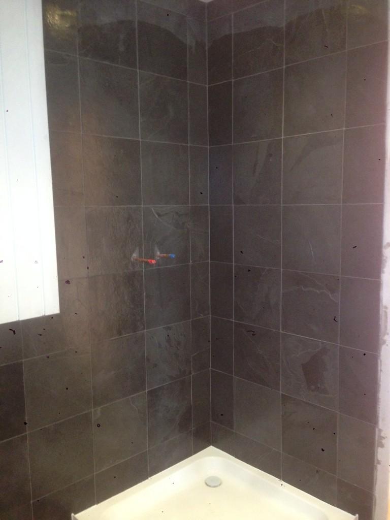 RobbieEllisbul1's tweet photo. Before and after real slate tiles sealed and finished with a grey grout http://t.co/H8AWqC3EtK