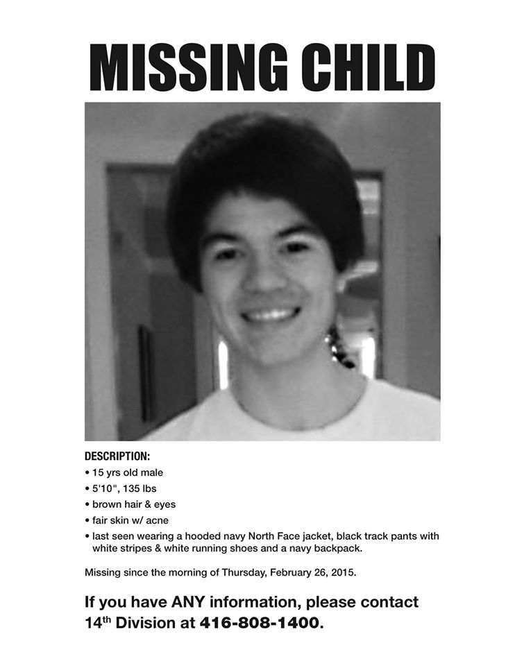 BEAddicts's tweet photo. โ@raehanbobby: STILL MISSING. #FindAlexRobillard, 15. Call Police 416 808-1400 #Toronto. #TOpoli http://t.co/rf3g83BVrhโ @donallogue