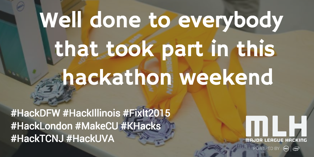MLHacks's tweet photo. Shoutout to organizers of @MAKE_CU @UVaHackers @hacklondonuk @kairoshacks @HackIllinois @HackDFW @HackTCNJ #FixIt2015 http://t.co/PFejoTPQ9R