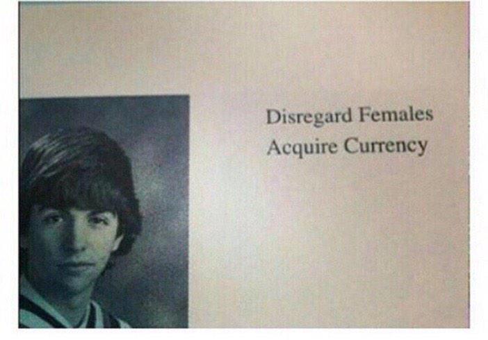 ForTheMen's tweet photo. when you can't say "fuck bitches, get money" in the yearbook http://t.co/BjEv1LOqRR