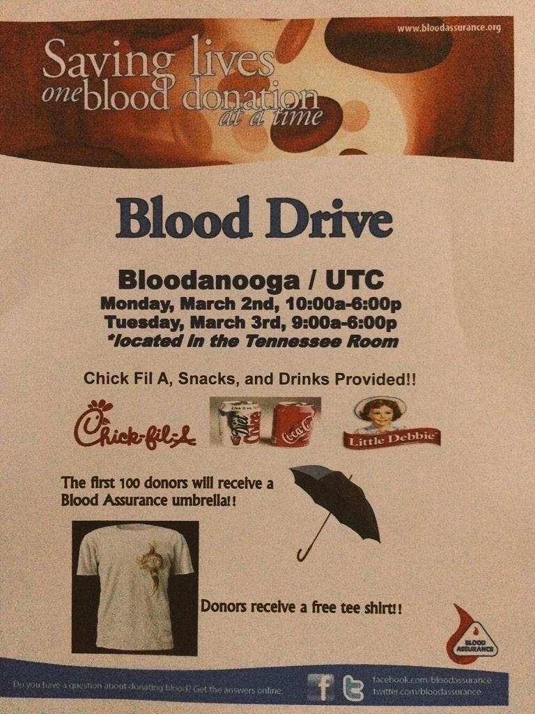 UTC_KA's tweet photo. Be sure to stop by the Tennessee Room tomorrow to donate blood and save a few lives http://t.co/TNbfeWerQM