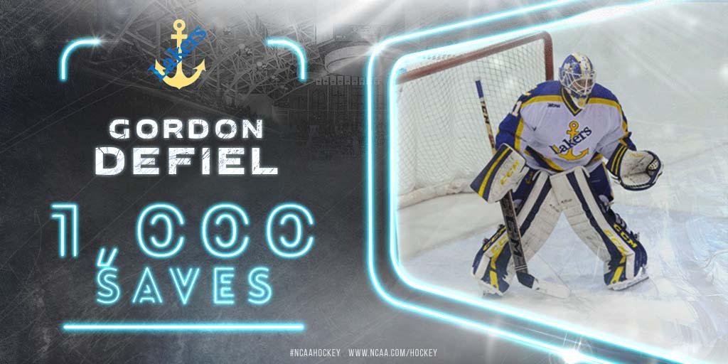 NCAAIceHockey's tweet photo. Congrats to @HockeyLSSU goalie Gordon Defiel who went over the 1,000 career save mark last night. http://t.co/Uefa0g5P0b