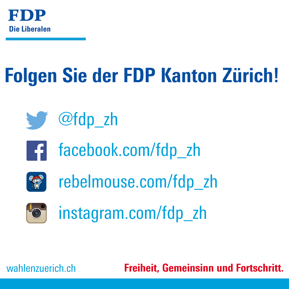 Folgen Sie der <a href="/fdp_zh/">FDP Kanton Zürich</a> ! #Herzblut #Weitblick @Facebook <a href="/RebelMouse/">RebelMouse</a> <a href="/instagram/">Instagram</a>