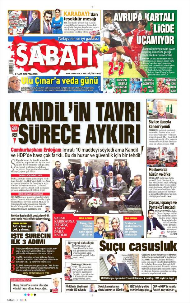 02 Mart 2015 Pazartesi Gazete Manşetleri ( 3 )