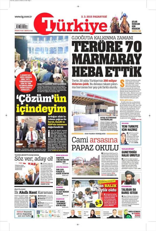 02 Mart 2015 Pazartesi Gazete Manşetleri ( 4 )