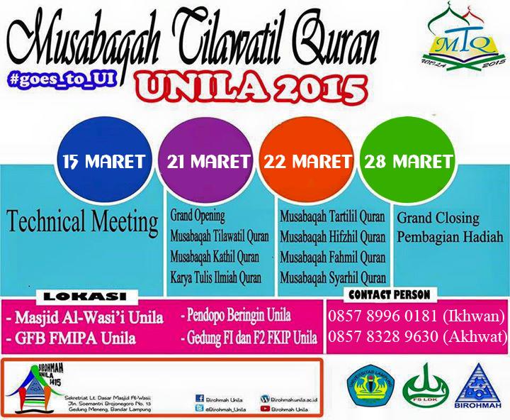 Sobat <a href="/BBQ_Unila/">BBQ Univ. Lampung</a>, Ayo ikuti Lomba MTQ Nasional 2015 (Seleksi UniversitsLampung Goes To UI) cek>birohmah.unila.ac.id/bidang-lomba-m…