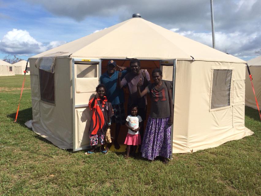 benmillo1's tweet photo. #Galiwinku community members inspect emergency accommodation - very happy !! @NSWRFS #TCLam http://t.co/cHmRVKsl2e